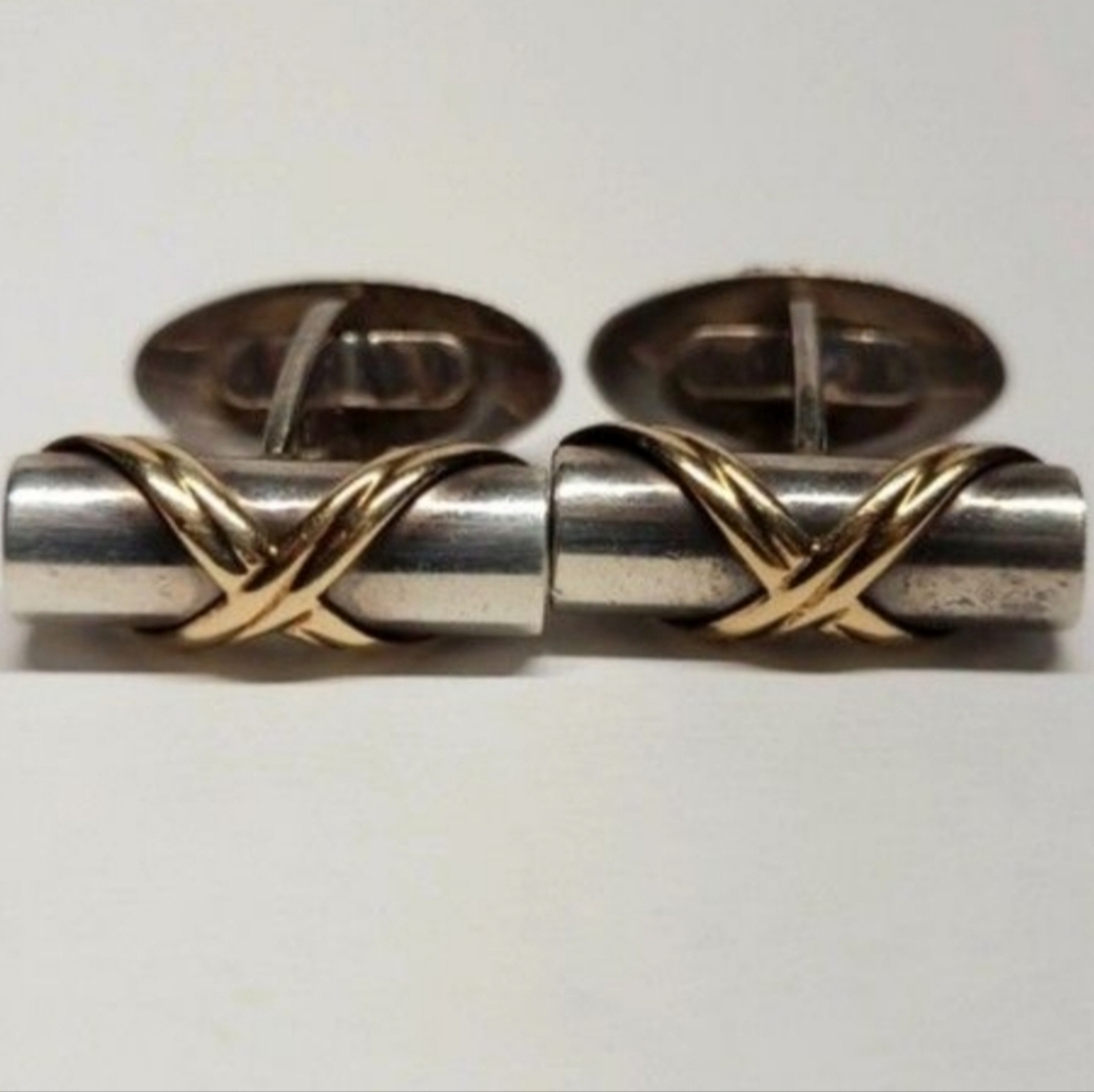 Vintage Peter Bram Sterling Silver and 14kt Gold Cufflinks